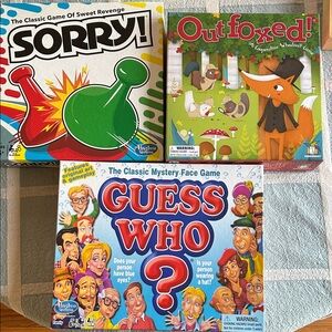 Hasbro Colorful Board Game Trio: Sorry!, Outfoxed!, Guess Who?